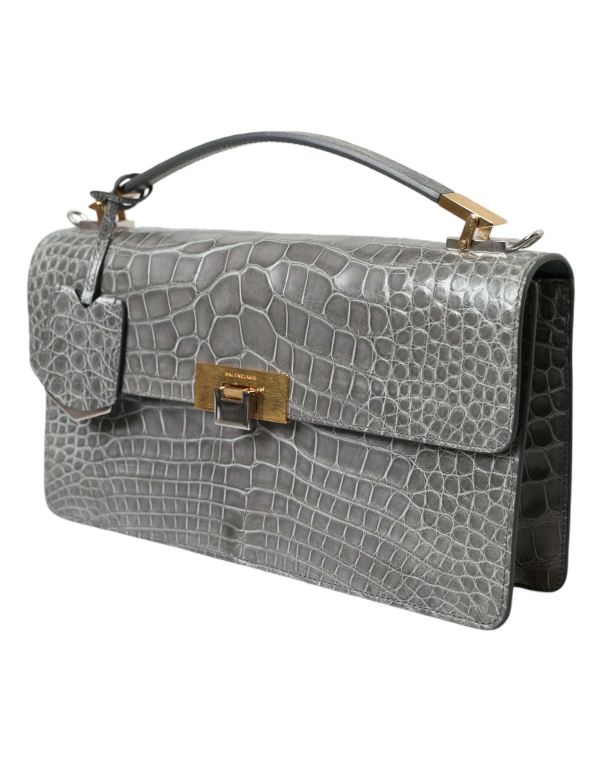 Balenciaga Gray Exotic Leather Medium Shoulder Hand Purse Women's
