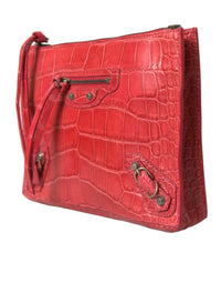 Balenciaga Red Exotic Skin Leather Classic Pouch Purse Wristlet Women's Bag
