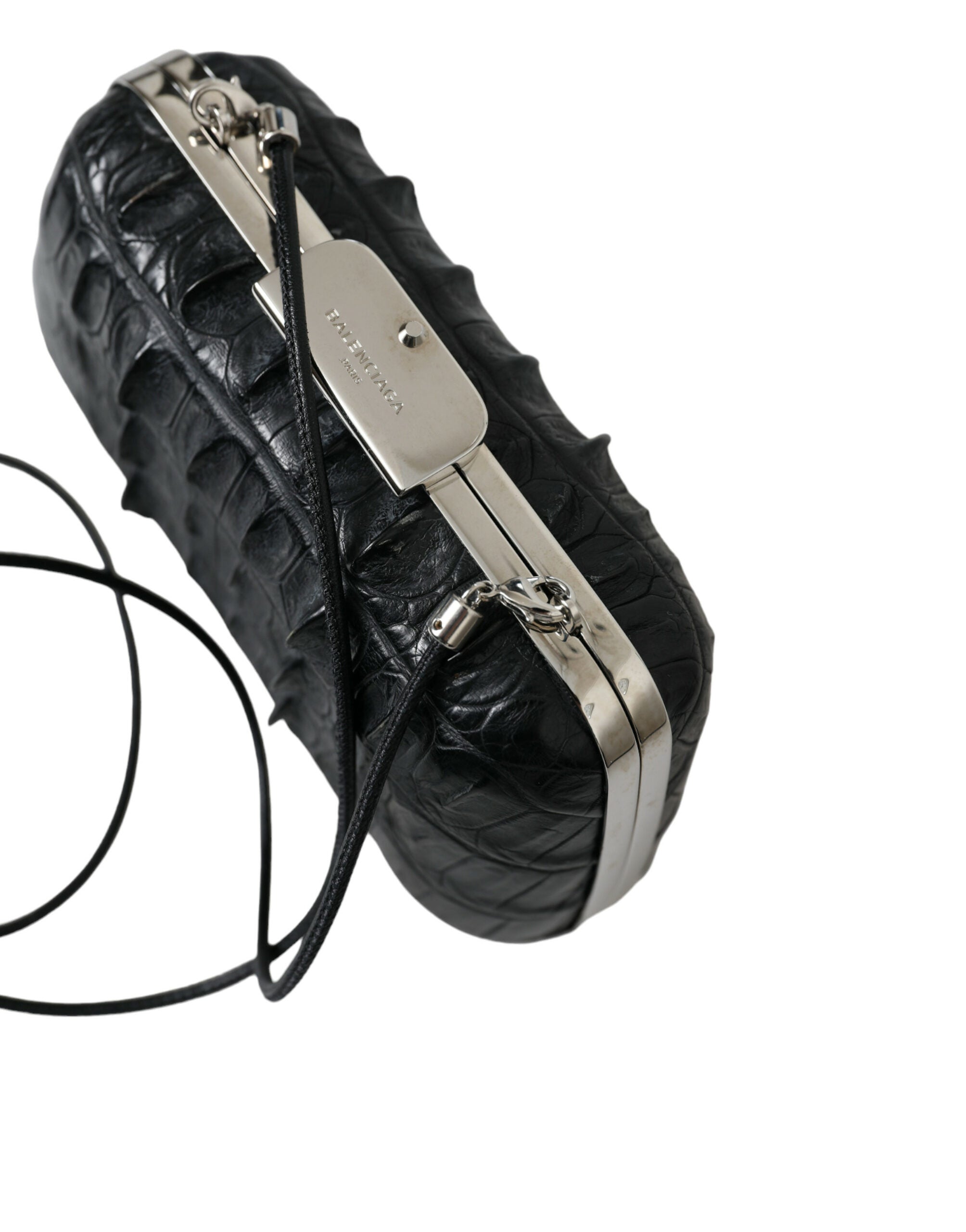 Balenciaga Black Exotic Skin Leather Shoulder Crossbody Box Clutch