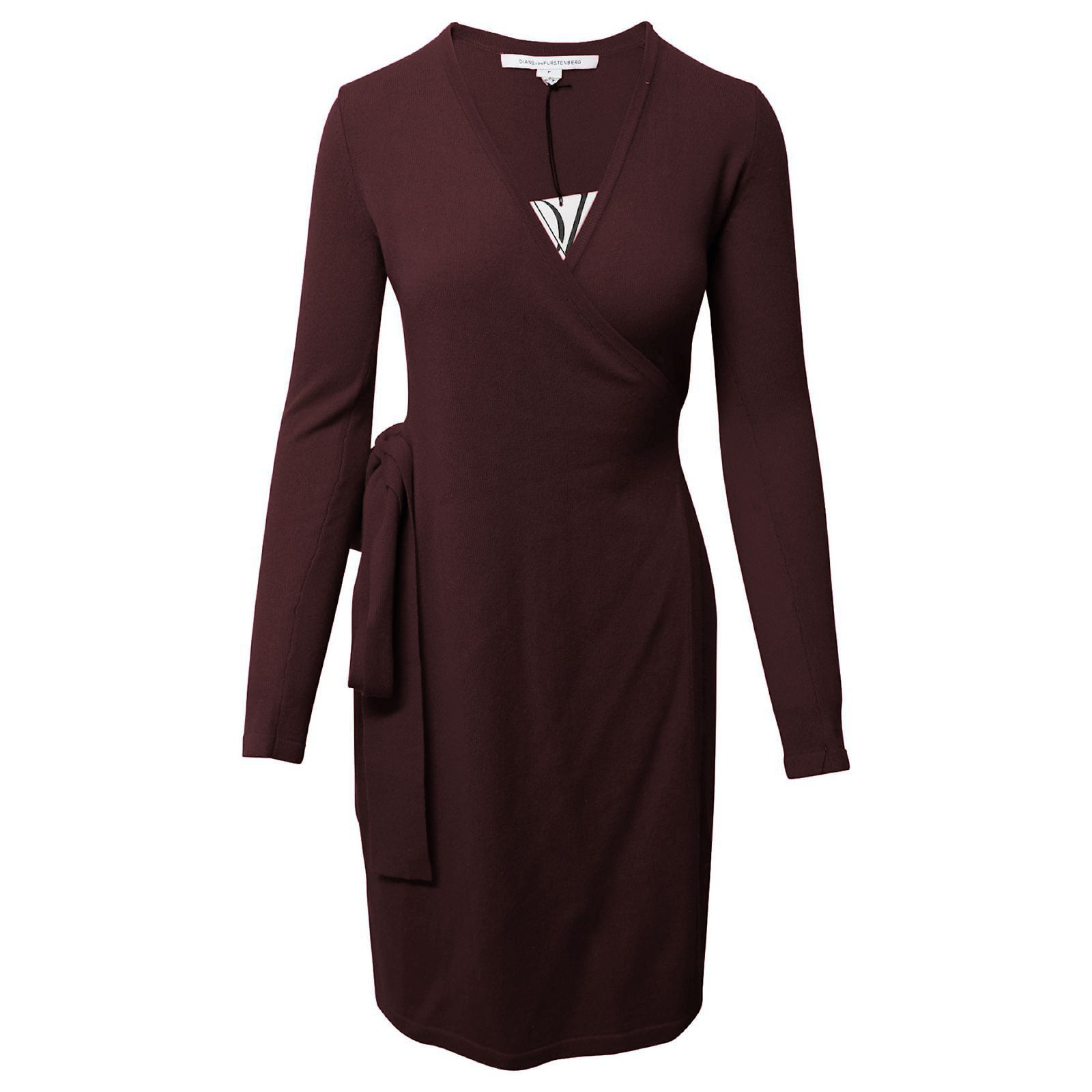 Diane Von Furstenberg DVF Women's Linda Brown Wool Cashmere Wrap Sweater Dress