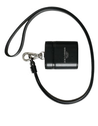 Dolce & Gabbana Dolce & Gabbana Black Leather Strap Silver Metal Logo Printed Airpods Men's Case