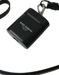 Dolce & Gabbana Dolce & Gabbana Black Leather Strap Silver Metal Logo Printed Airpods Men's Case
