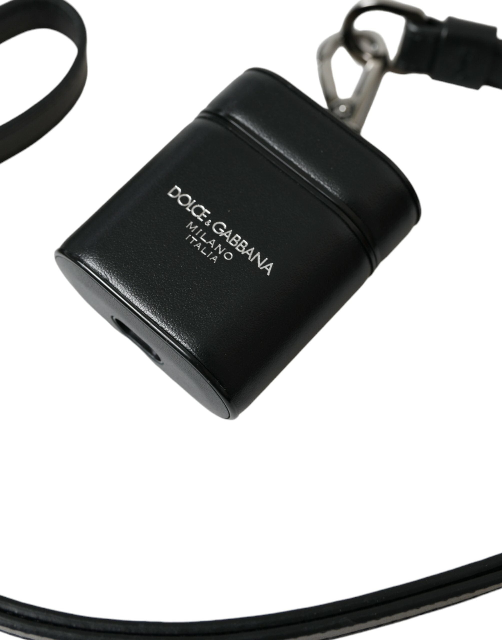 Dolce & Gabbana Dolce & Gabbana Black Leather Strap Silver Metal Logo Printed Airpods Men's Case