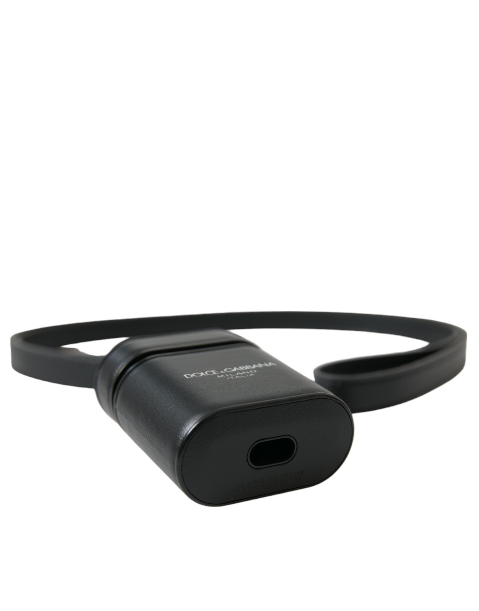 Dolce & Gabbana Dolce & Gabbana Black Leather Strap Silver Metal Logo Printed Airpods Men's Case