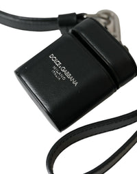 Dolce & Gabbana Dolce & Gabbana Black Leather Strap Silver Metal Logo Printed Airpods Men's Case