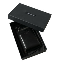 Dolce & Gabbana Wallet Black Horse Leather Zip Logo Cross Body Phone Men's Slot