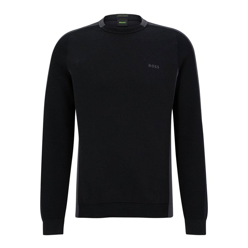 Hugo Boss Men's Rinos Black Cotton Sweater with Logo Detail on Sleeves1