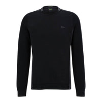 Hugo Boss Men's Rinos Black Cotton Sweater with Logo Detail on Sleeves1