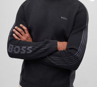 Hugo Boss Men's Rinos Black Cotton Sweater with Logo Detail on Sleeves2