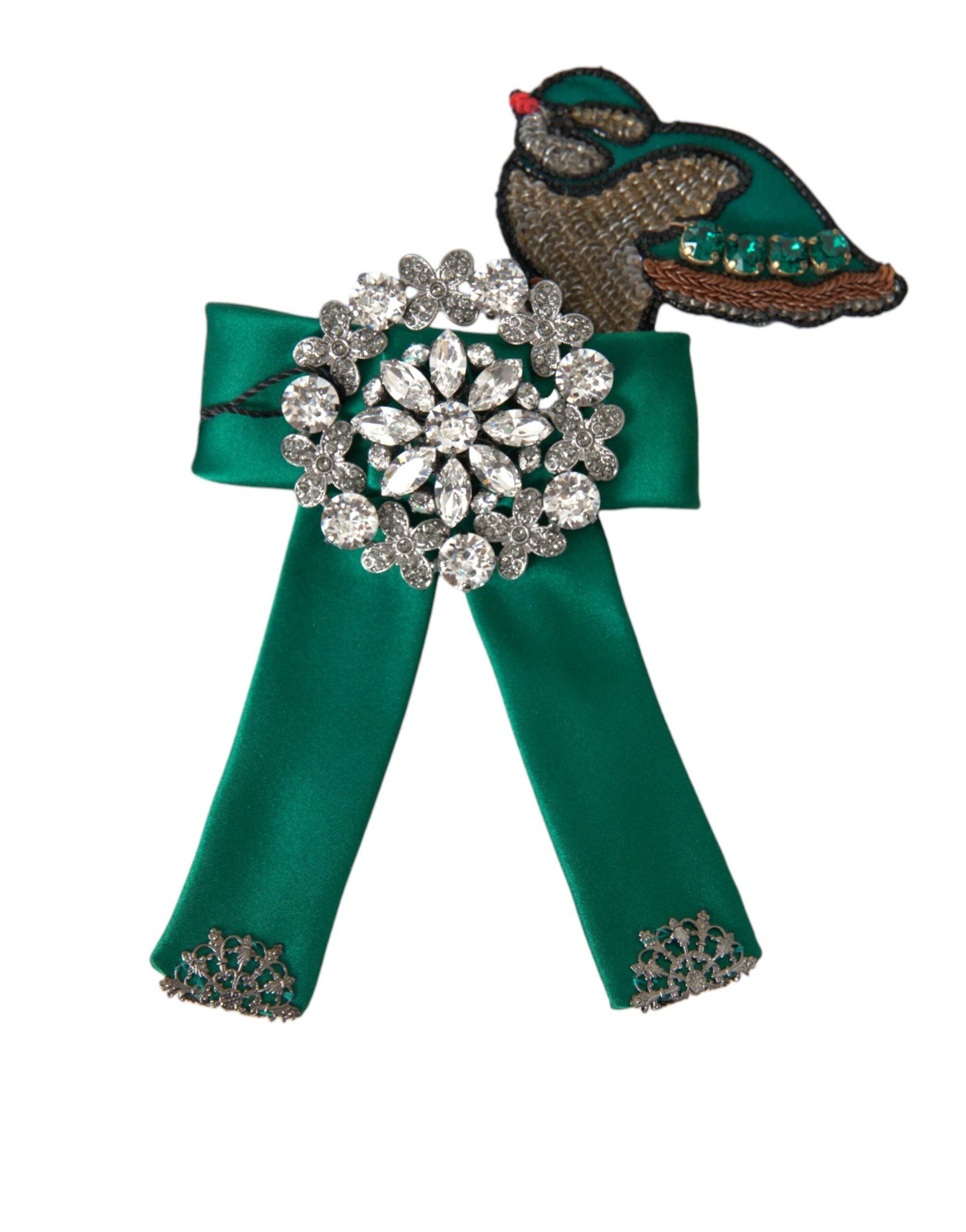 Dolce & Gabbana Green Satin Bird Crystal Women Hair Women's Clip
