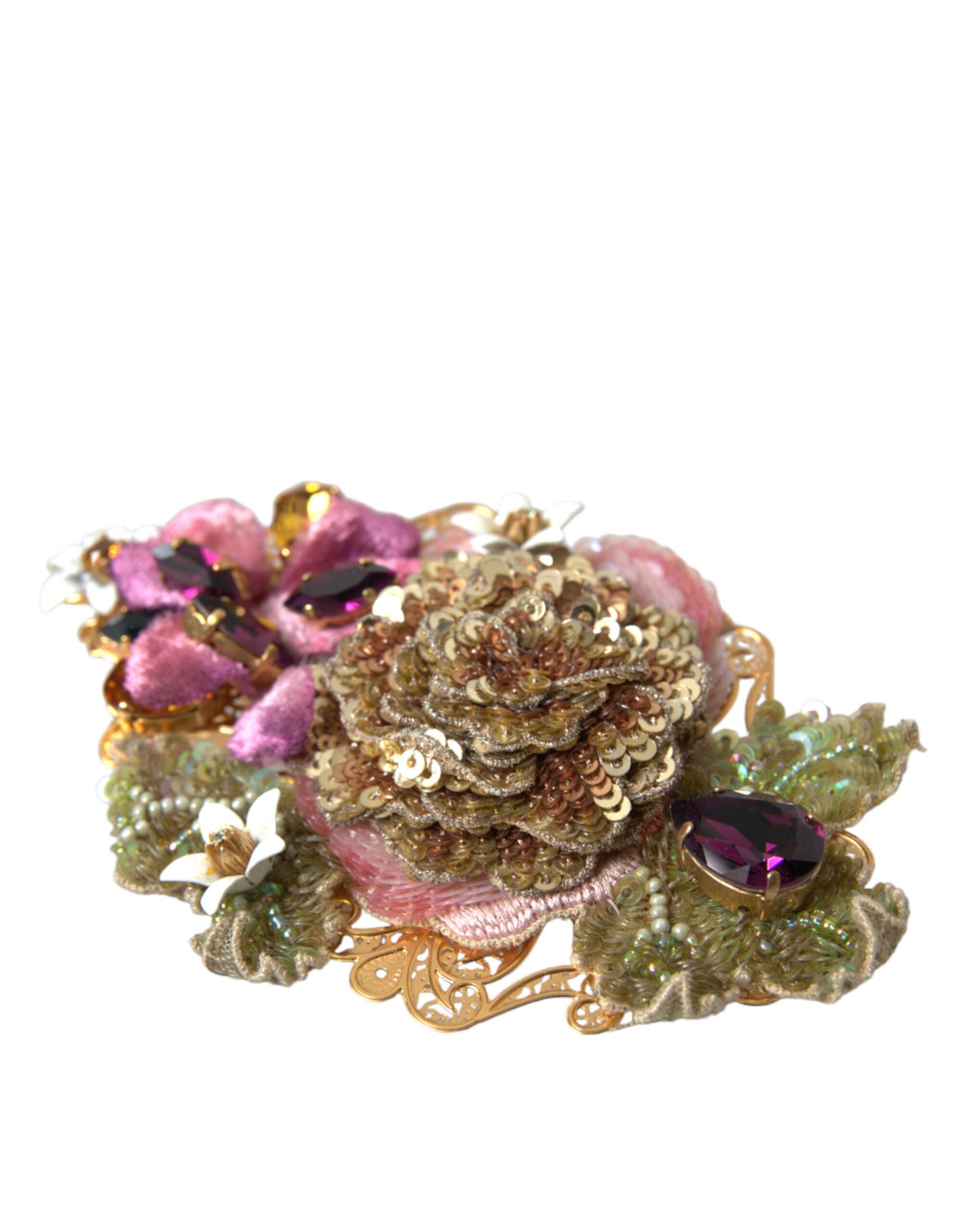 Dolce & Gabbana Dolce & Gabbana Gold Brass Floral Crystal Sequined Hair Women's Clip