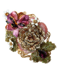 Dolce & Gabbana Dolce & Gabbana Gold Brass Floral Crystal Sequined Hair Women's Clip