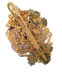 Dolce & Gabbana Dolce & Gabbana Gold Brass Floral Crystal Sequined Hair Women's Clip