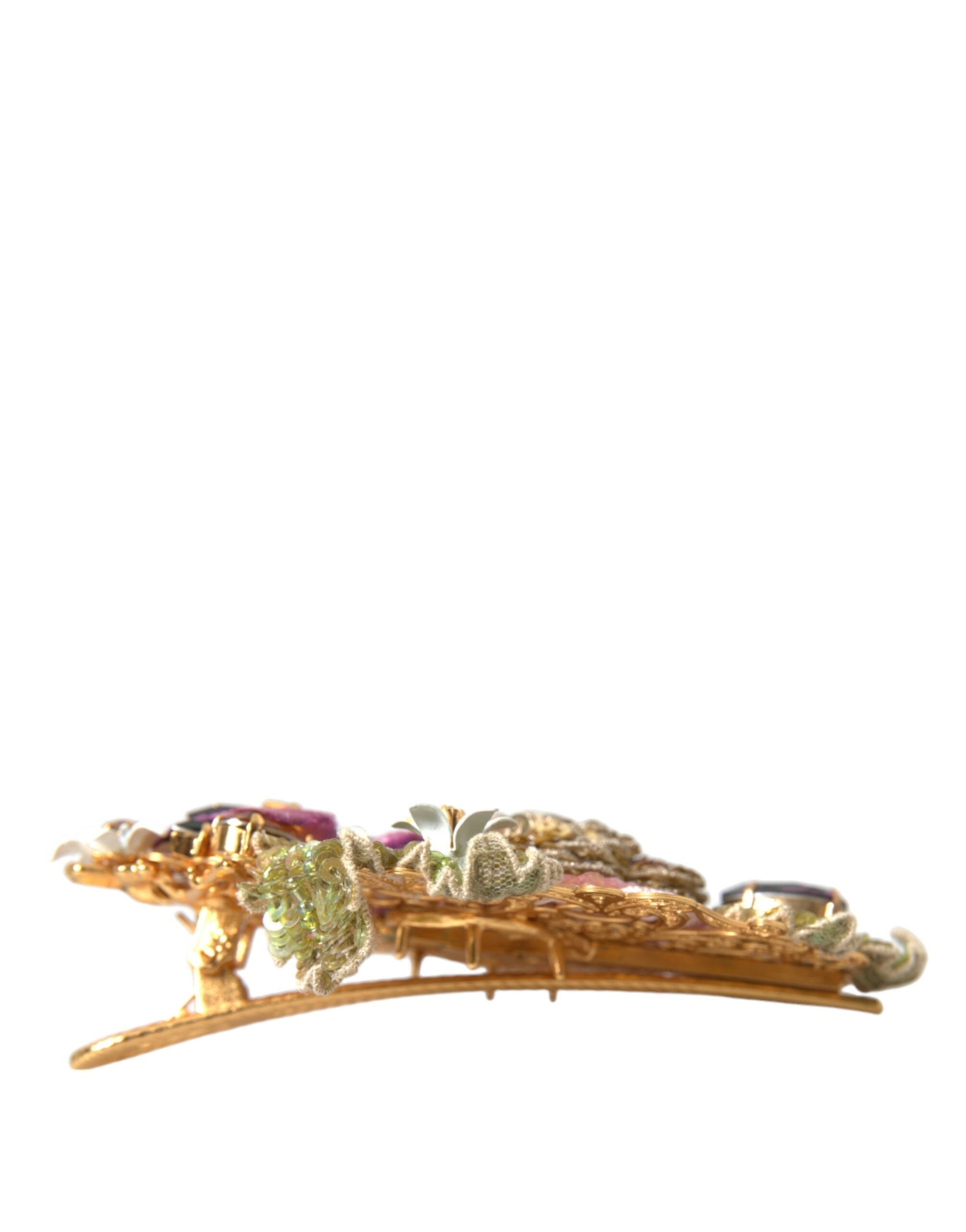 Dolce & Gabbana Dolce & Gabbana Gold Brass Floral Crystal Sequined Hair Women's Clip