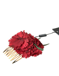 Dolce & Gabbana Red Silk Floral Gold Brass Women Hair Women's Comb