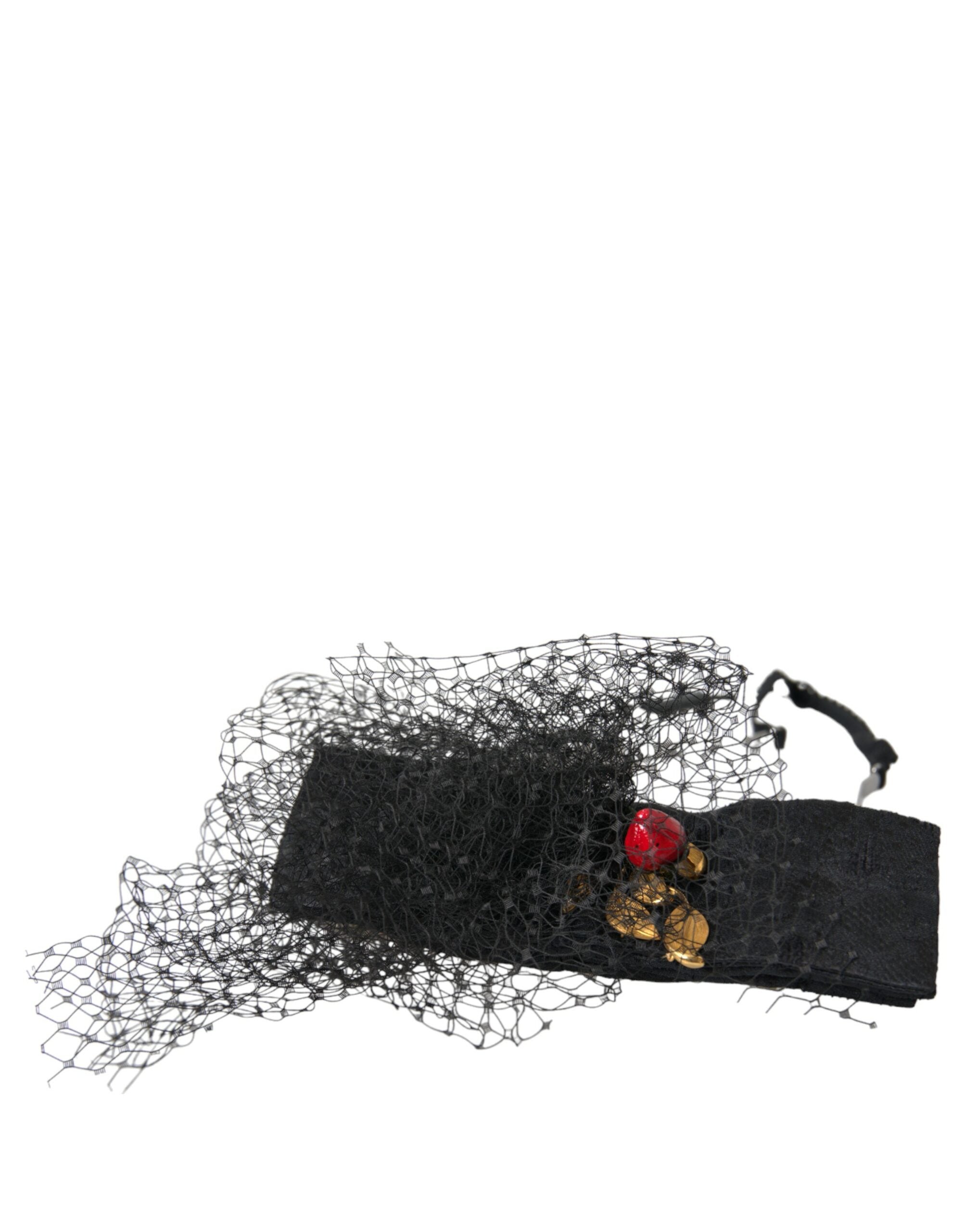 Dolce & Gabbana Dolce & Gabbana Black Strawberry Sicily Crystal Mesh Net Headband Women's Diadem