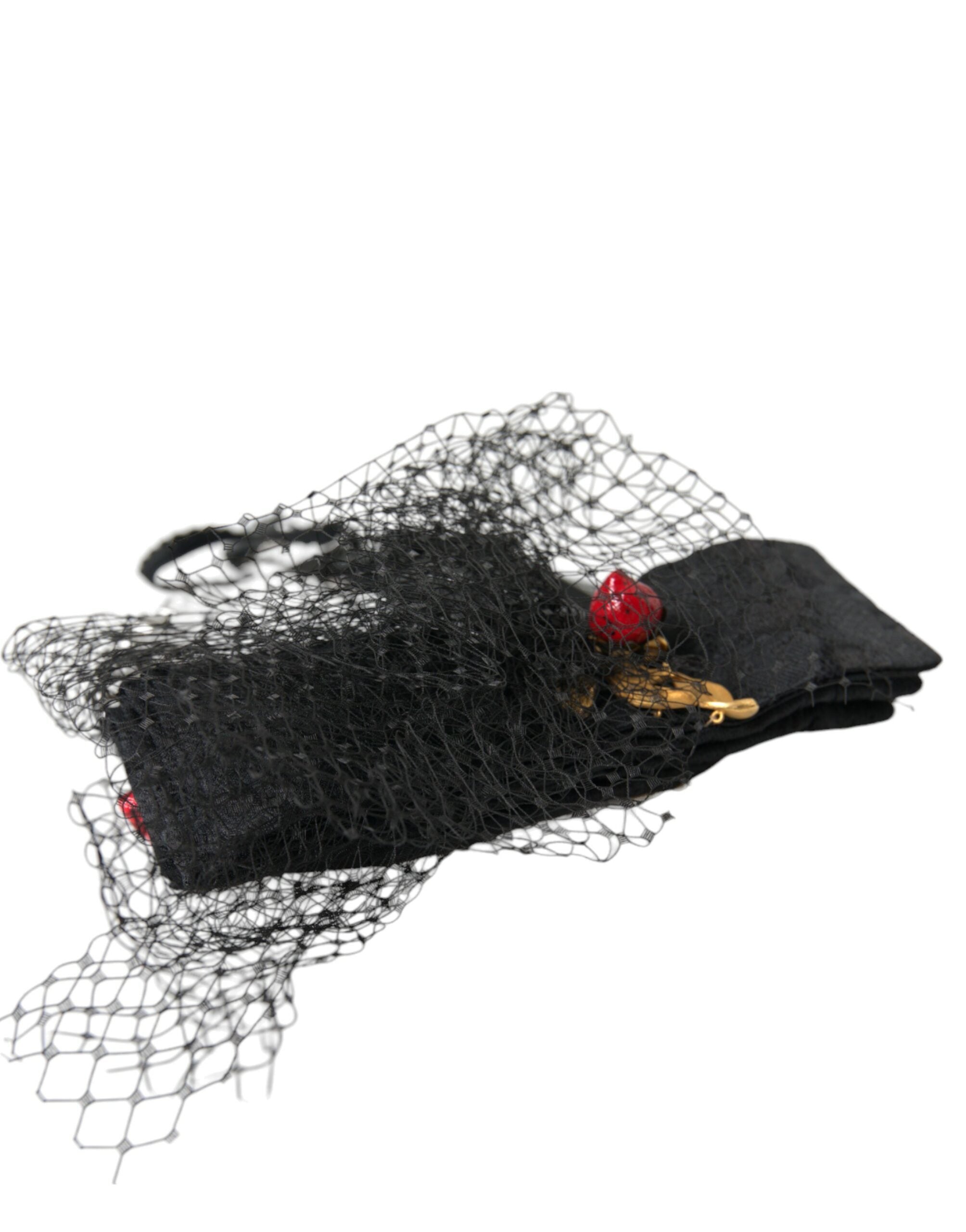 Dolce & Gabbana Dolce & Gabbana Black Strawberry Sicily Crystal Mesh Net Headband Women's Diadem