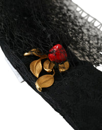 Dolce & Gabbana Dolce & Gabbana Black Strawberry Sicily Crystal Mesh Net Headband Women's Diadem