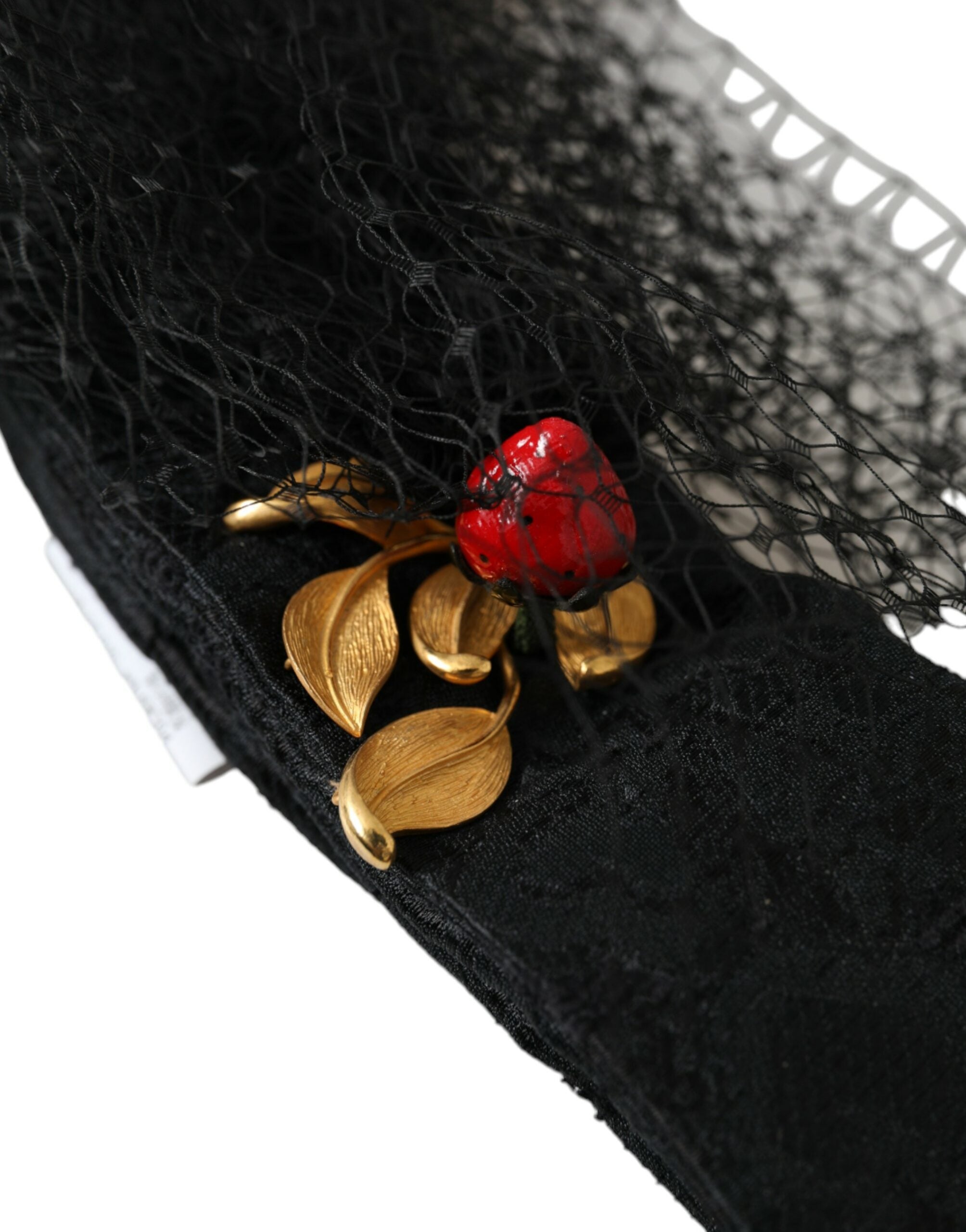 Dolce & Gabbana Dolce & Gabbana Black Strawberry Sicily Crystal Mesh Net Headband Women's Diadem