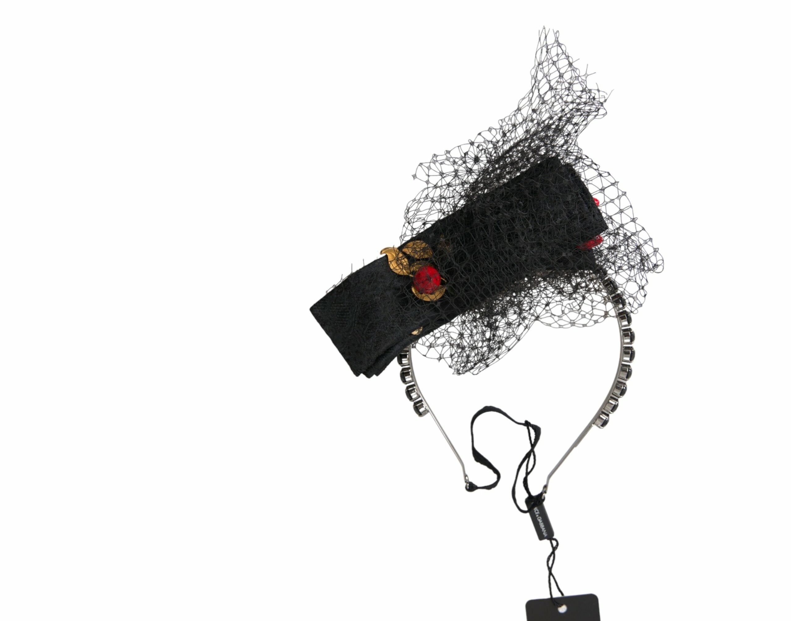 Dolce & Gabbana Dolce & Gabbana Black Strawberry Sicily Crystal Mesh Net Headband Women's Diadem