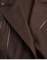 Dolce & Gabbana Brown Coat Short Biker Wool Women's Jacket