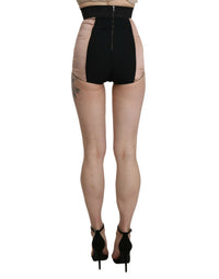 Dolce & Gabbana Beige Silk High Waist Mini Hot Pants Women's Shorts