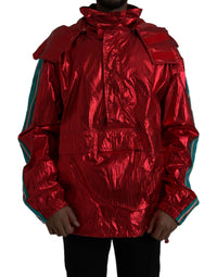 Dolce & Gabbana Red Nylon Hooded Pullover Sweatshirt Men's Jacket