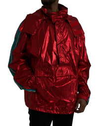 Dolce & Gabbana Red Nylon Hooded Pullover Sweatshirt Men's Jacket