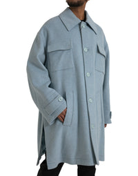 Dolce & Gabbana Light Blue Wool Button Trench Coat Men's Jacket