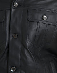 Dolce & Gabbana Black Leather Fur Collar Biker Coat Men's Jacket