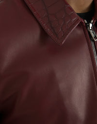 Dolce & Gabbana Maroon Exotic Leather Zip Biker Coat Men's Jacket