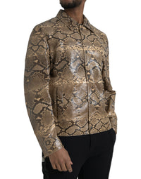 Dolce & Gabbana Beige Exotic Leather Biker Blouson Men's Jacket