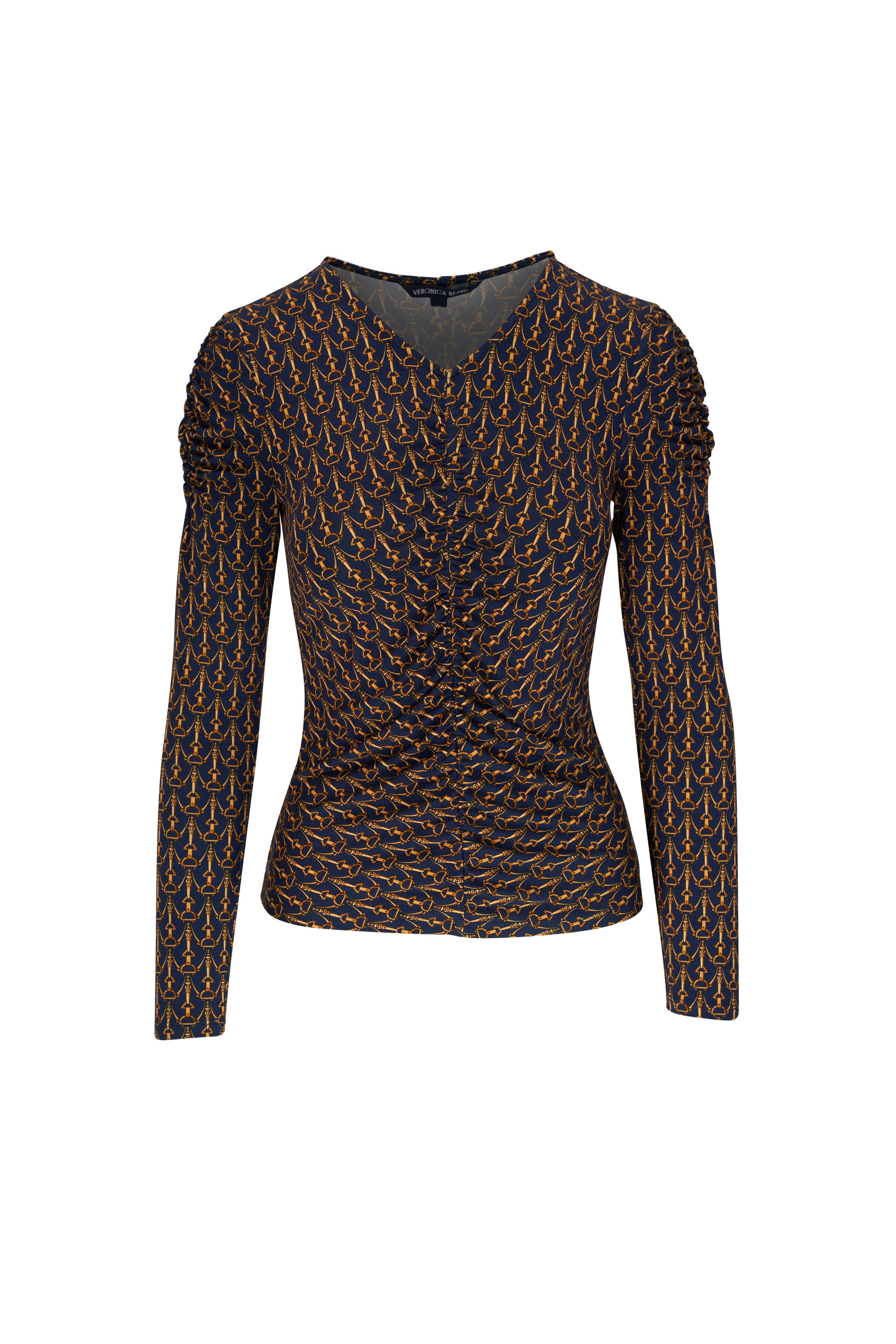 Veronica Beard Women's Neeta Stirrup-Print Navy Multi Ruched Top XS Navy Multi