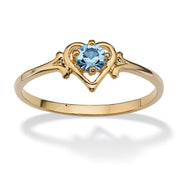 PalmBeach Jewelry Yellow Gold-plated Round Simulated Birthstone Heart Ring Sizes 5-10-March-Aquamarine
