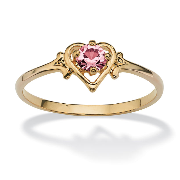 PalmBeach Jewelry Yellow Gold-plated Round Simulated Birthstone Heart Ring Sizes 5-10-October-Tourmaline
