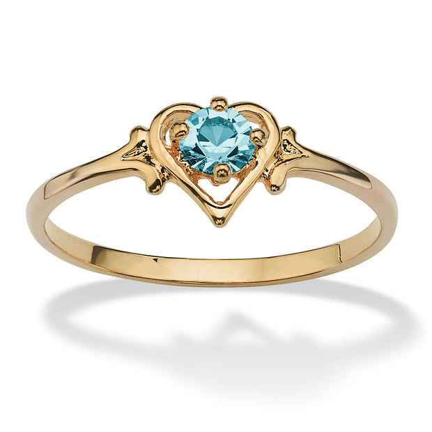 PalmBeach Jewelry Yellow Gold-plated Round Simulated Birthstone Heart Ring Sizes 5-10-December-Blue Topaz