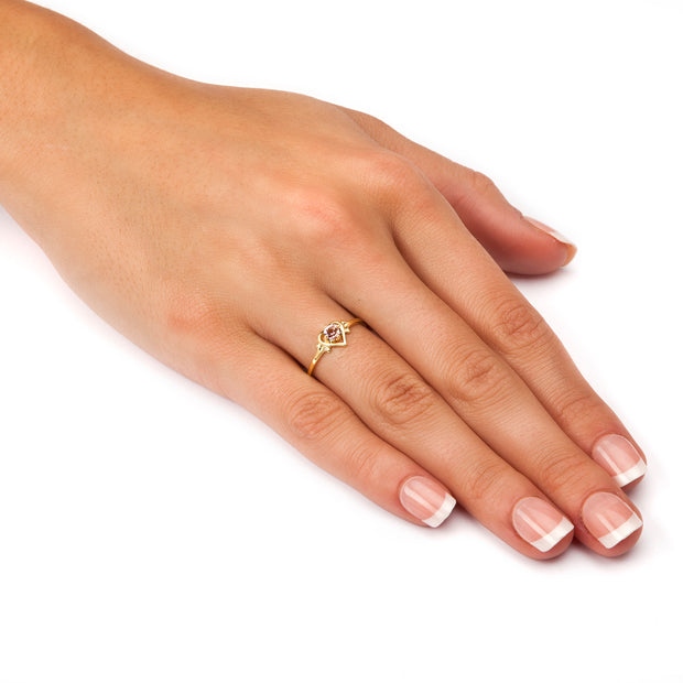 PalmBeach Jewelry Yellow Gold-plated Round Simulated Birthstone Heart Ring Sizes 5-10-June-Alexandrite