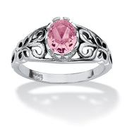 PalmBeach Jewelry Sterling Silver Oval Cut Simulated Birthstone Scroll Ring Sizes 5-10-June-Alexandrite