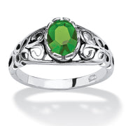 PalmBeach Jewelry Sterling Silver Oval Cut Simulated Birthstone Scroll Ring Sizes 5-10-August-Peridot