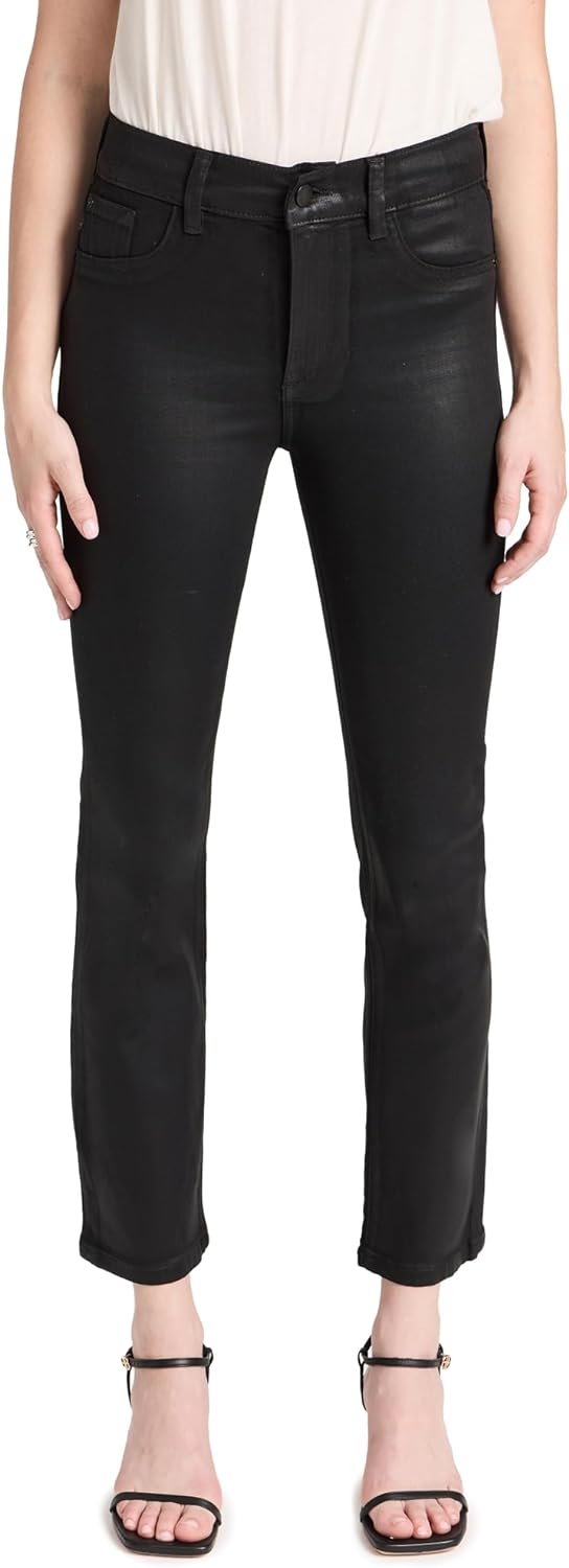 DL1961 Women's Mara Straight: Mid Rise Instasculpt Ankle Jeans, Black Coated Black Coated