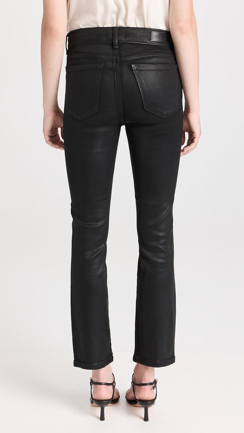 DL1961 Women's Mara Straight: Mid Rise Instasculpt Ankle Jeans, Black Coated