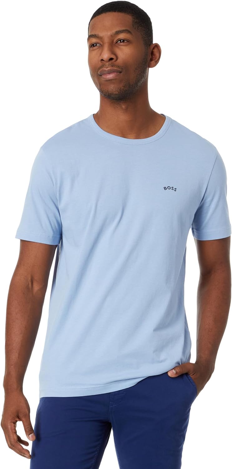 BOSS Men's Contrast Curve Logo Short-Sleeve Cotton T-Shirt, Bachelor Button Blue