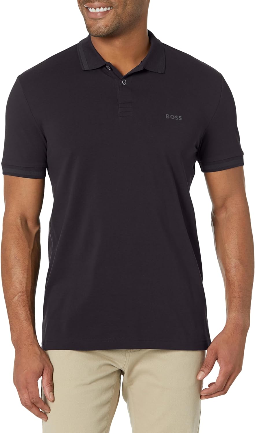 Hugo Boss Men's Pio Sporty Tonal Collar Polo, Smokey Black S Black