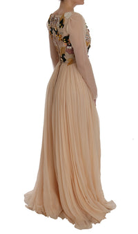 Dolce & Gabbana Pink Silk Floral Crystal Maxi Gown Women's Dress