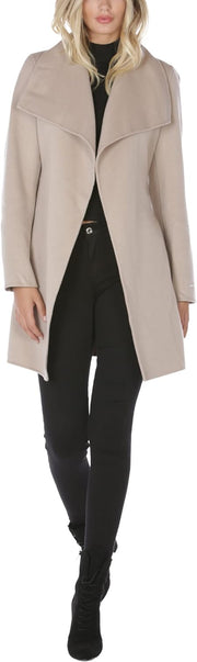 TAHARI Women's Wool Wrap Coat with Tie Belt, Soft Almond Jacket