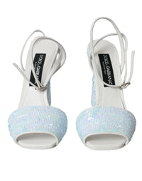 Dolce & Gabbana Light Blue Sequin Ankle Strap Sandals Women's Shoes