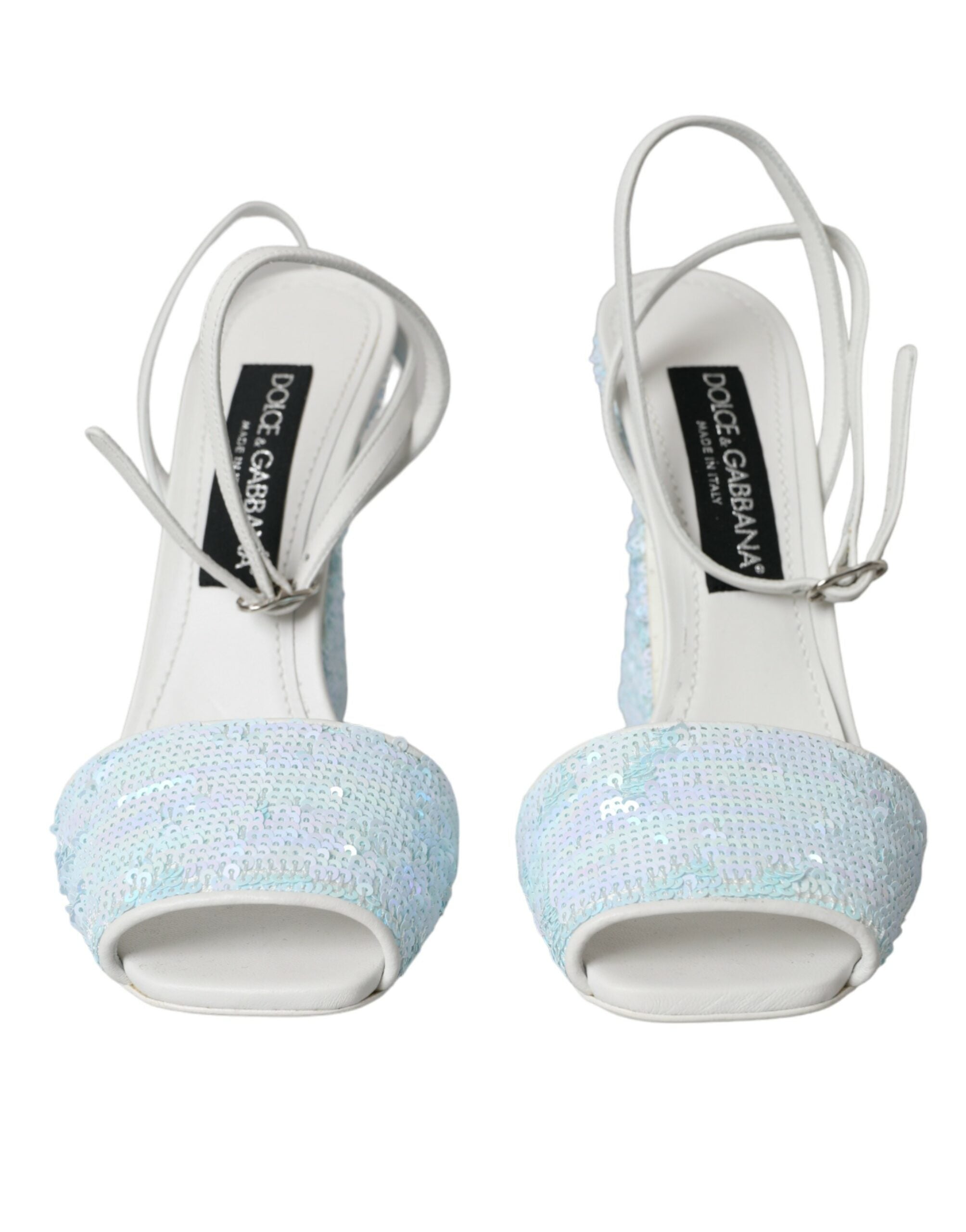 Dolce & Gabbana Light Blue Sequin Ankle Strap Sandals Women's Shoes