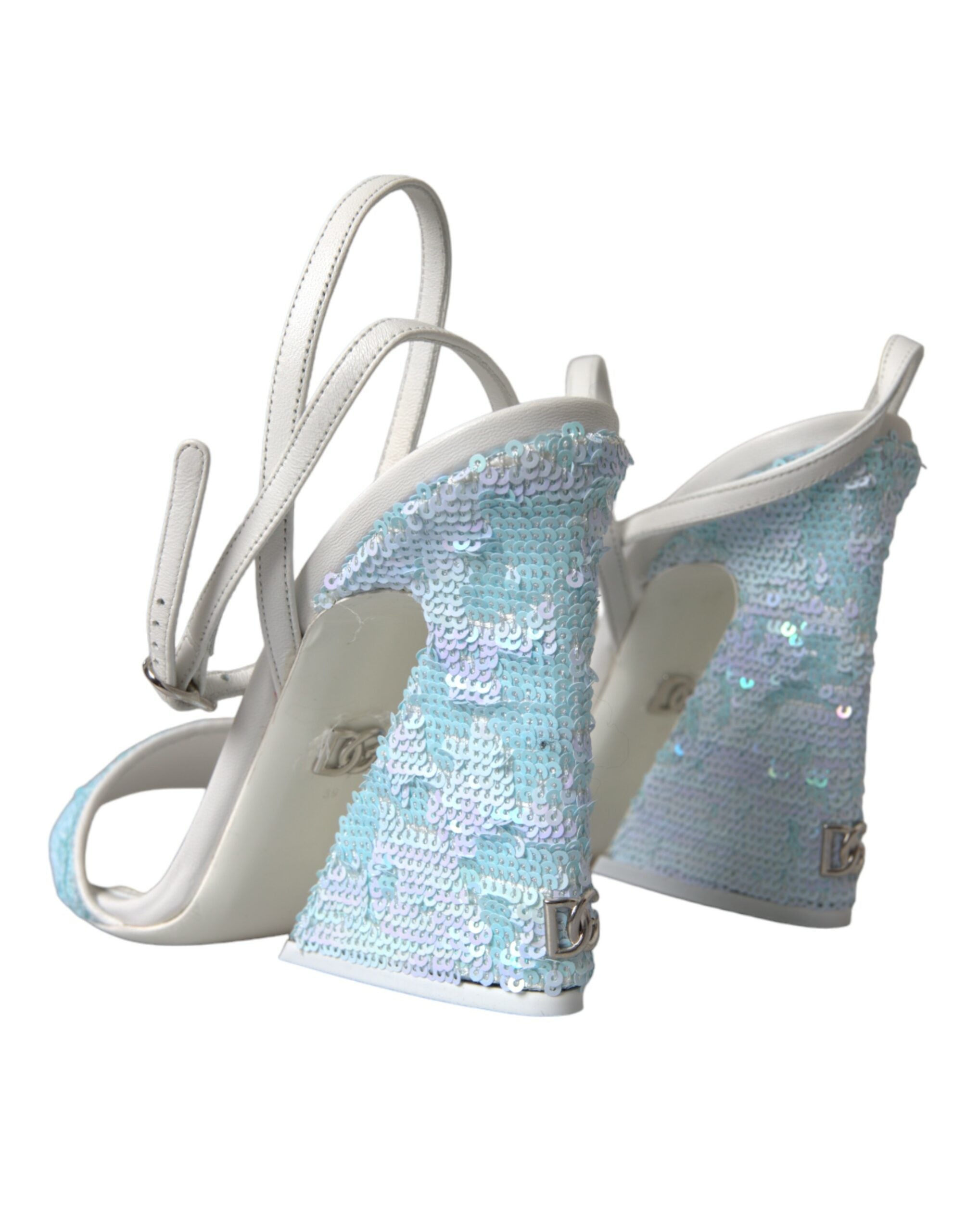 Dolce & Gabbana Light Blue Sequin Ankle Strap Sandals Women's Shoes