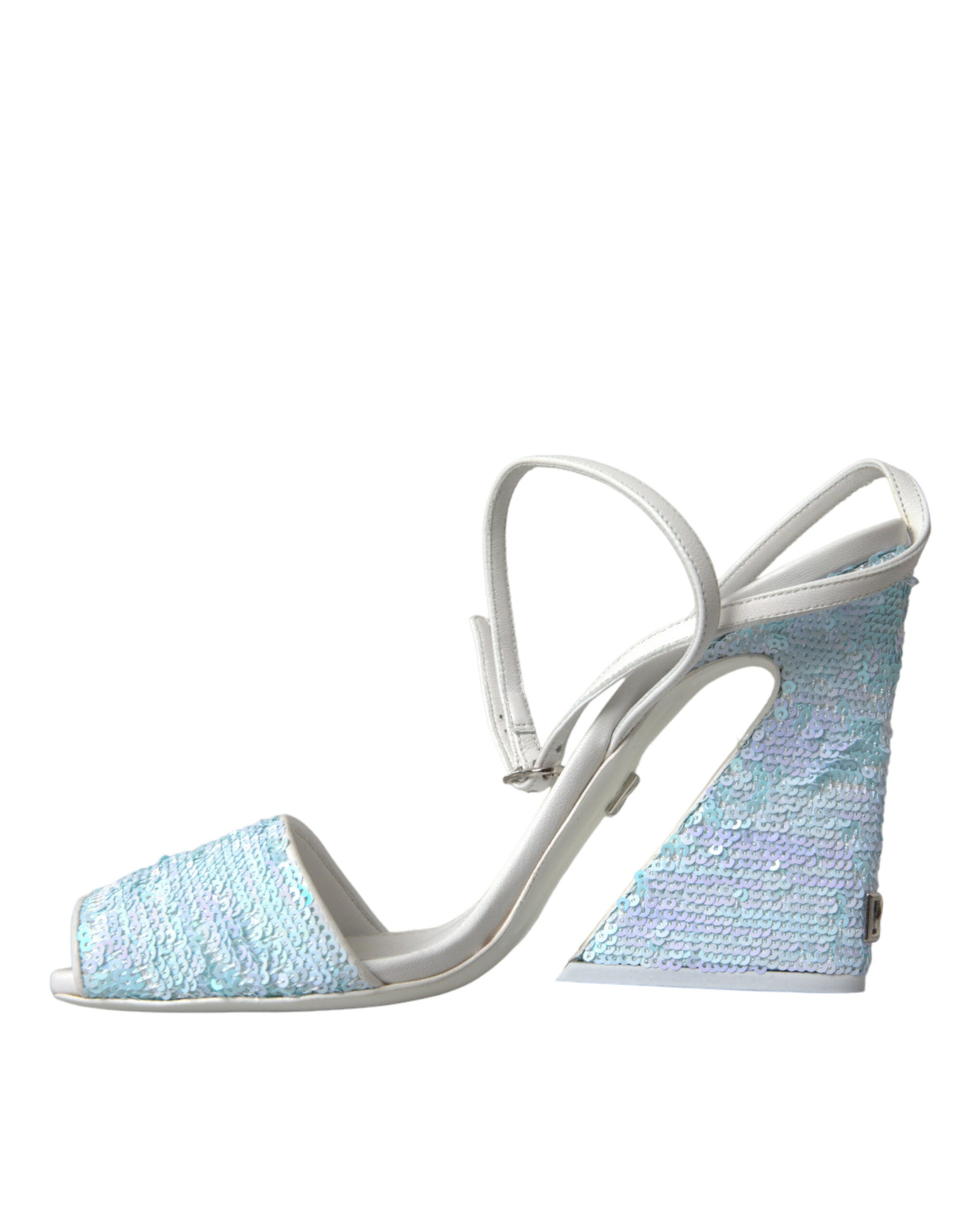 Dolce & Gabbana Light Blue Sequin Ankle Strap Sandals Women's Shoes