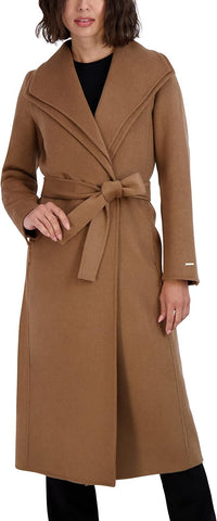TAHARI Women's Maxi Double Face Wool Blend Wrap Coat, Camel Camel